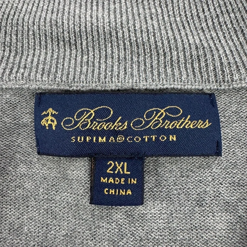 Brooks Brothers Sweater Mens 2XL Gray Supima Cotton 1/4 Zip Mock Neck Pullover